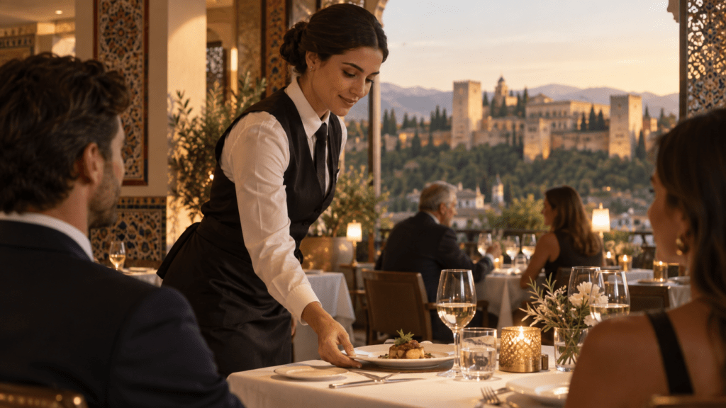 Profesional atendiendo una mesa en un restaurante